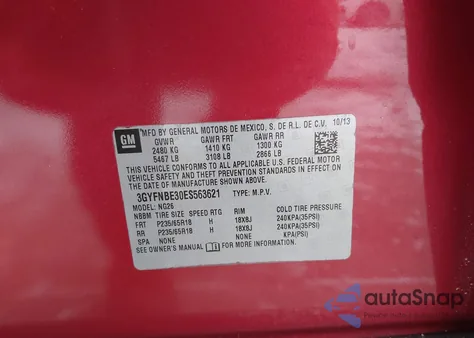 2014 Cadillac Srx Luxury Collection z USA, uszkodzony, nr VIN 3GYFNBE30ES563621